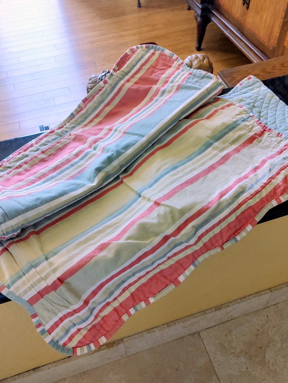 Waverly Pastel Floral Quilted Scalloped Queen Shams with Pink Trim - Picture 5 of 12